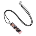 Bamboo style natural pink rhodonite stone pendant on black wax cord necklace - Rhodonite