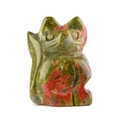Hand-carved 1-inch natural unakite stone cat figurine with green and red mottling - Unakite