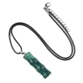 Natural green stone bamboo pendant necklace with black cord and silver clasp - India Agate