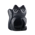 Hand-carved 1-inch black natural stone cat figurine home office desk decoration - Obsidian