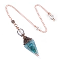 Cone-shaped resin pendulum with blue crushed stones and a vintage bronze metal flower cap - Hexagonal Cone (2108) / Apatite