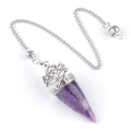 Natural amethyst crystal pendulum with antique silver lotus cap and OM symbol - Amethyst