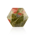 Polished Unakite star stone with natural red and green patterns in a hexagonal cut - Unakite (No Hole Faceted Hexagram)