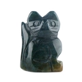 Hand-carved 1 inch moss agate kitten figurine with natural dark green stone texture - India Agate