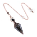 Copper hex orgonite pendulum with red crystal chips and spiral copper wire coil - Hexagonal Cone (2108) / Snowflake Obsidian