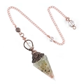 Hexagonal crystal pendulum pendant with antique copper wire wrapping and resin stone - Hexagonal Cone (2108) / Prehnite