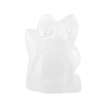 Hand-carved white quartz crystal cat figurine with a smooth semi-transparent finish - White Crystal