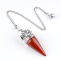 Red jasper crystal healing pendulum with lotus flower silver cap and om symbol charm - Red Jasper