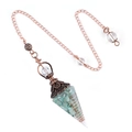 Hexagonal cone resin pendulum with green stones and vintage copper wire wrap - Hexagonal Cone (2108) / Amazonite