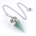 Green crystal lotus pendulum with silver chain and Om symbol for meditation yoga - Green Aventurine