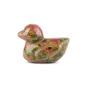 Hand-carved natural unakite stone duck figurine in unique pink and green pattern - Unakite