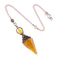 Yellow resin hexagonal pendulum pendant with gold foil and antique copper flower cap - Hexagonal Cone (2108) / Citrine (Man-made)