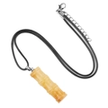 Vintage yellow natural stone bamboo pendant necklace with black braided cord strap - Yellow Jade