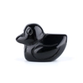 Polished black obsidian duck figurine with glossy finish and smooth hand-carved details - Obsidian