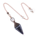 Blue hexagonal crystal pendulum with copper floral filigree and metallic chain - Hexagonal Cone (2108) / Blue Sandstone (Artificial)