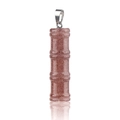 Bamboo-style red sandstone pendant with polished silver clasp on white background - Bamboo Joint Shape / Strawberry Quartz