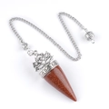 Cone-shaped goldstone dowsing pendulum with silver lotus flower and Om symbol - Goldstone (Synthetic)