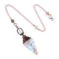 Vintage copper crystal pendulum with white quartz chips in a hexagonal resin cone - Hexagonal Cone (2108) / Opal (Synthetic)
