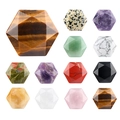 Polished hexagon gemstone crystal set with tiger eye, amethyst, and quartz crystals - Random Mixed Color (No Hole Faceted Hexagram)