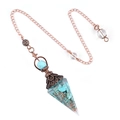 Hexagonal turquoise resin pendulum with spiral copper wire and vintage metal cap - Hexagonal Cone (2108) / Blue Turquoise (Synthetic)
