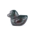 Hand-carved 1-inch bloodstone duck figurine with deep green and reddish-brown textures - India Agate