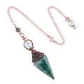 Bohemian copper hex pendulum pendant with green malachite stone chips inside - Hexagonal Cone (2108) / Malachite (Artificial)