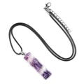 Natural purple amethyst bamboo pendant necklace with a black braided cord and adjustable clasp - Amethyst