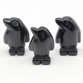 Set di tre statuette a forma di pinguino in ossidiana nera lucida, pietre naturali - Ossidiana