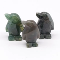 Tre figurine di pinguini intagliate a mano in pietre preziose di agata e ossidiana - Agata Indiana