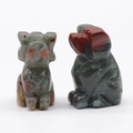 Miniature bloodstone puppy figurines with natural green and red jasper stone textures - African Blood Stone