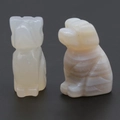 Mini hand-carved agate puppy statues in cream and banded brown natural stone - Agate