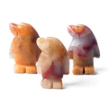 Three-piece penguin stone figurine set carved from natural orange and white agate crystal - Colored Jade