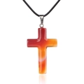 Handgefertigte 40mm Achat Kreuz Kette mit Farbverlauf in Rot und Gelb und schwarzer Kordel - Roter Achat