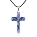 Blauer natürlicher Sodalith-Kristall-Kreuzanhänger mit schwarzer Wachskordel-Halskette - Sodalith