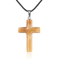 40mm Naturstein Kreuz Anhänger in Bernstein-Gelb mit schwarzer Kordel für Damen - Gelbe Jade