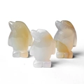 Three-piece penguin carvings made of natural agate and polished amber stones - Agate