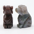 Hand-carved agate puppy statues in dark brown and mottled green purple stone - India Agate