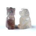 Mini hand-carved agate dog crystal figurine in dark grey and translucent light grey colors - Grey Agate