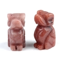Pair of mini bulldog figurines carved from natural reddish brown crystal quartz stone - Purple Aventurine