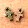 Ankh cross crystal pendant set with natural green epidote and unakite stones - Unakite