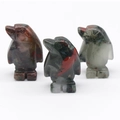 Three mini penguin figurines carved from natural green and red dragon blood stone crystals - African Blood Stone