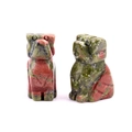 Hand-carved Unakite stone puppy figurines with unique green and red natural patterns - Unakite