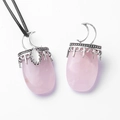 Bohemian zilveren maan hanger ketting met roze kristalsteen en zwart koord detail - Rozenkwarts (Met Koord)