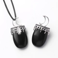 Gepolijste zwarte agaat hangers met vintage zilveren legering houder op witte achtergrond - Obsidiaan (Met Koord)
