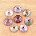 Mixed natural stone donut beads in purple, green, and red for DIY jewelry making - India Agate