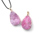 Pink teardrop natural quartz crystal pendant with golden plated edge and black cord - Teardrop (Single) / Pink