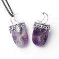 Natuurlijke amethist hanger met zilveren halve maan en filigraan decoratie - Amethist (Met Koord)