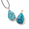 Blue druzy and turquoise waterdrop pendants with golden edges and black necklace cord - Teardrop (Single) / Green