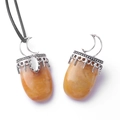 Natuurlijke oranje agaat maan hanger met zilverkleurige zetting en zwart koord ketting - Gele Kwarts (Met Koord)