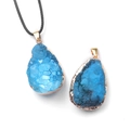 Teardrop blue crystal cluster pendant with gold plated edges and black woven cord - Teardrop (Single) / Blue